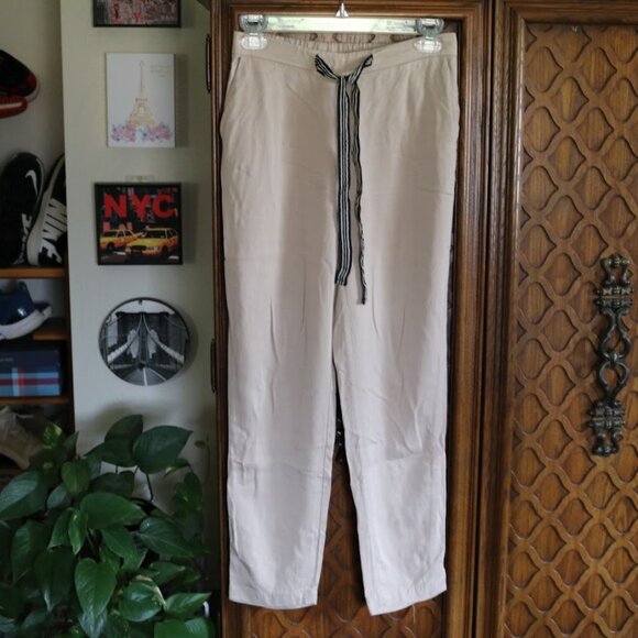 MNG Basics | Slim Tapered Cropped Ankle Drawstring Pants  - Khaki Tan, Size XS - Picture 3 of 13